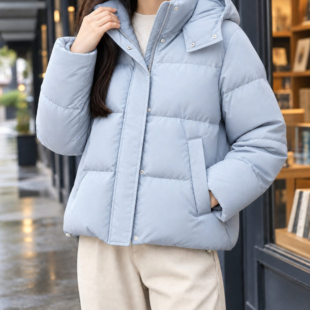 Dames Gewatteerde Oversized Puffer Jas Capuchon Ritssluiting - Hemelsblauw