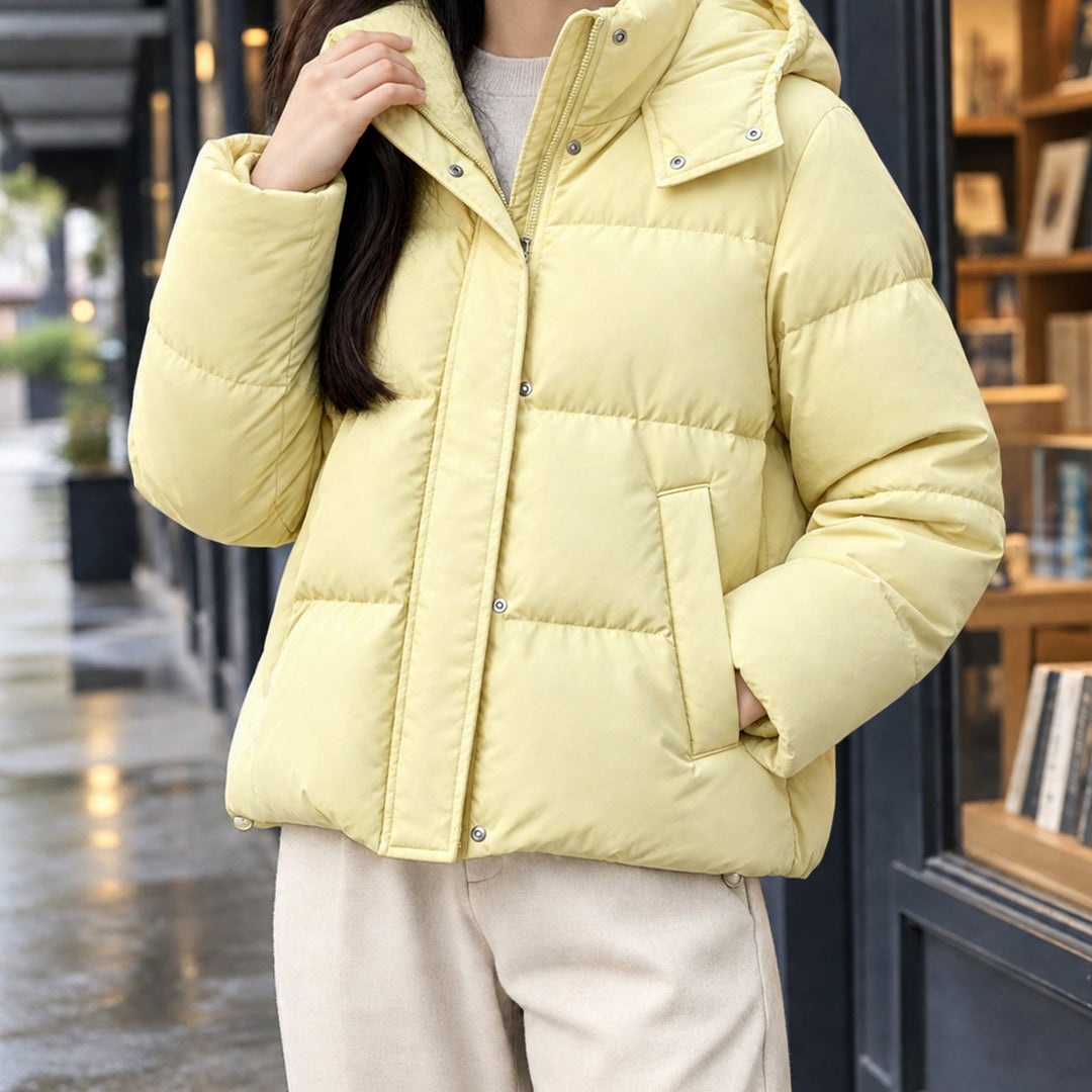 Dames Gewatteerde Oversized Puffer Jas Capuchon Ritssluiting - Romig Geel