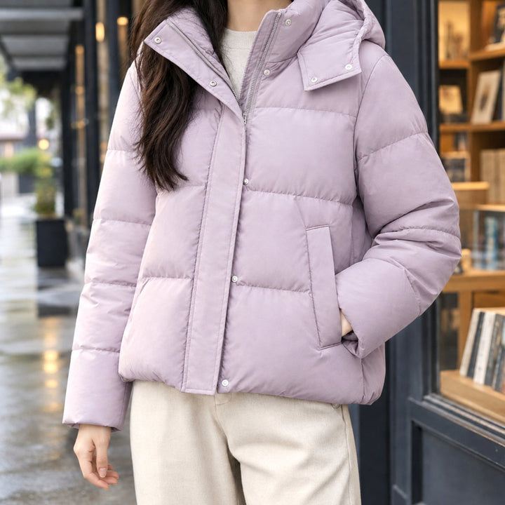 Dames Gewatteerde Oversized Puffer Jas Capuchon Ritssluiting - Ochtendnevel Paars