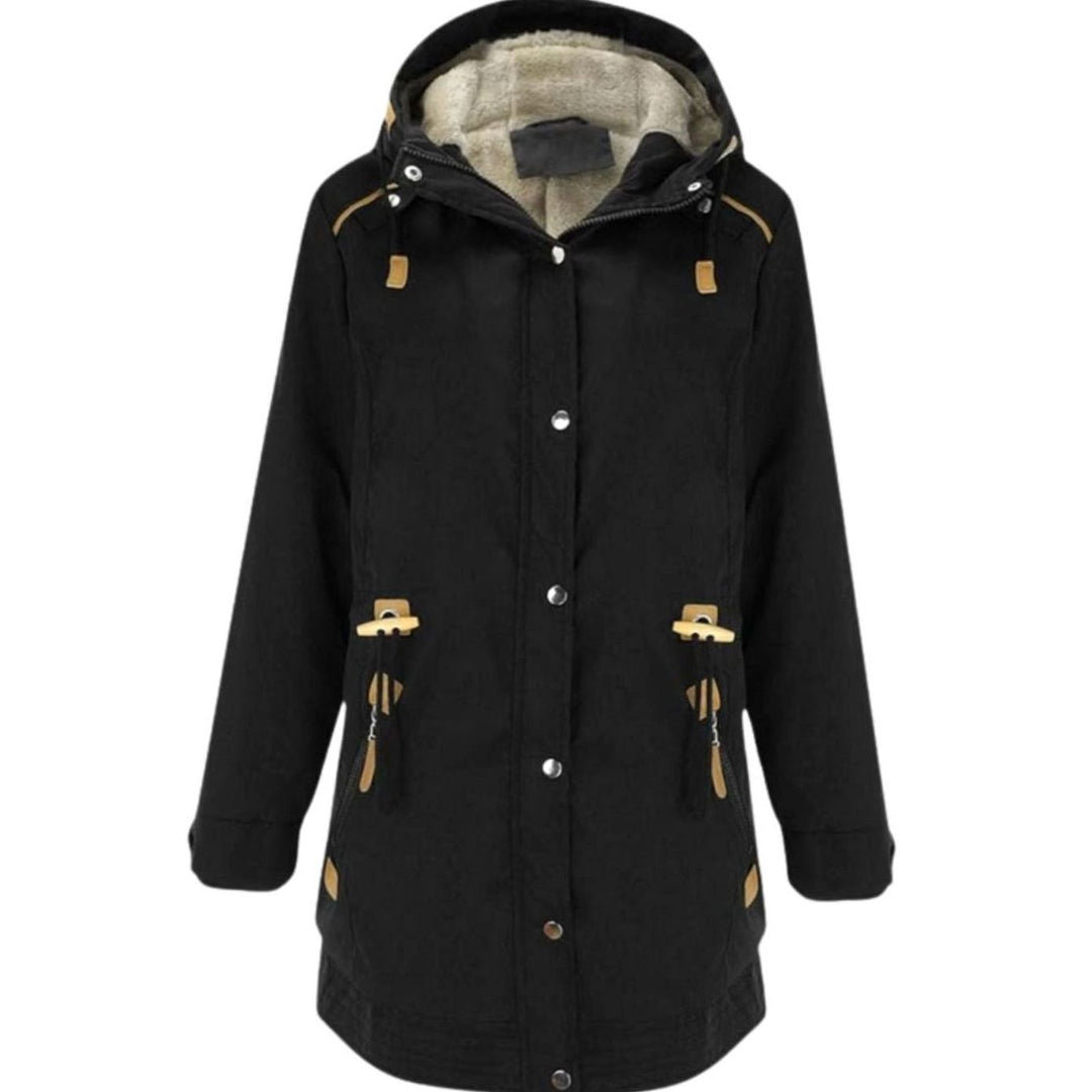 Dames Gewatteerde Parka met Sherpa Voering Afneembare Capuchon - Zwart