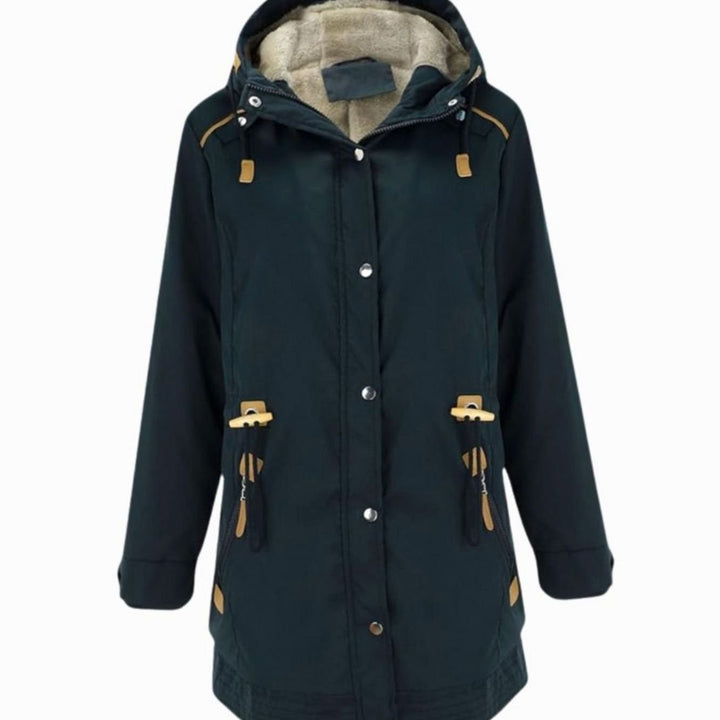 Dames Gewatteerde Parka met Sherpa Voering Afneembare Capuchon - Marineblauw