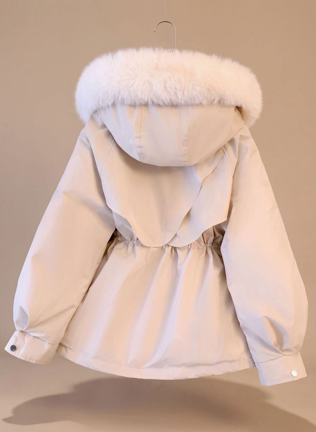 Dames Gewatteerde Parka met Trekkoord Taille Nepbont Capuchon