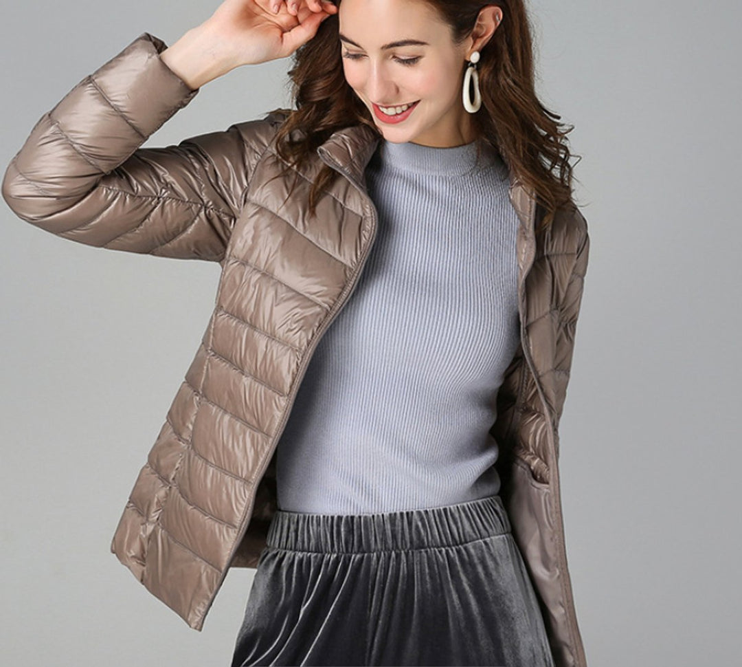 Dames Gewatteerde Slanke Winterjas Stehkraag Ritsluiting - Khaki