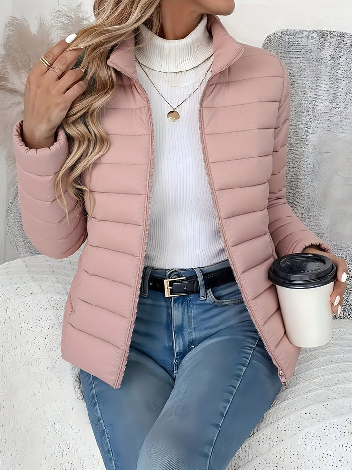 Dames Gewatteerde Slanke Winterjas Stehkraag Ritsluiting - Roze