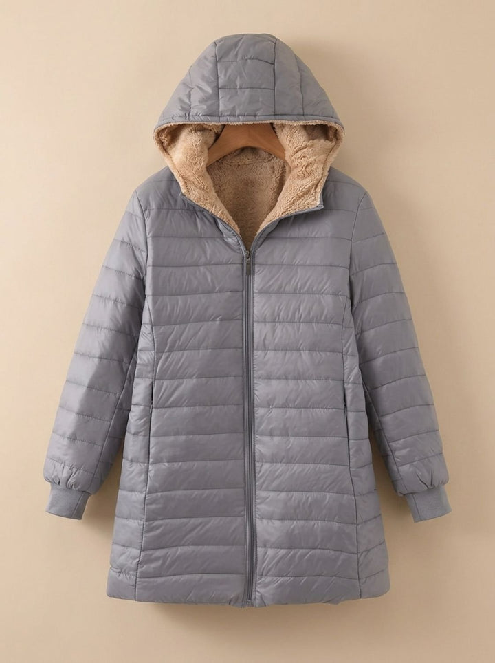 Dames Gewatteerde Teddy Jas met Capuchon Fleece Voering - Grijs
