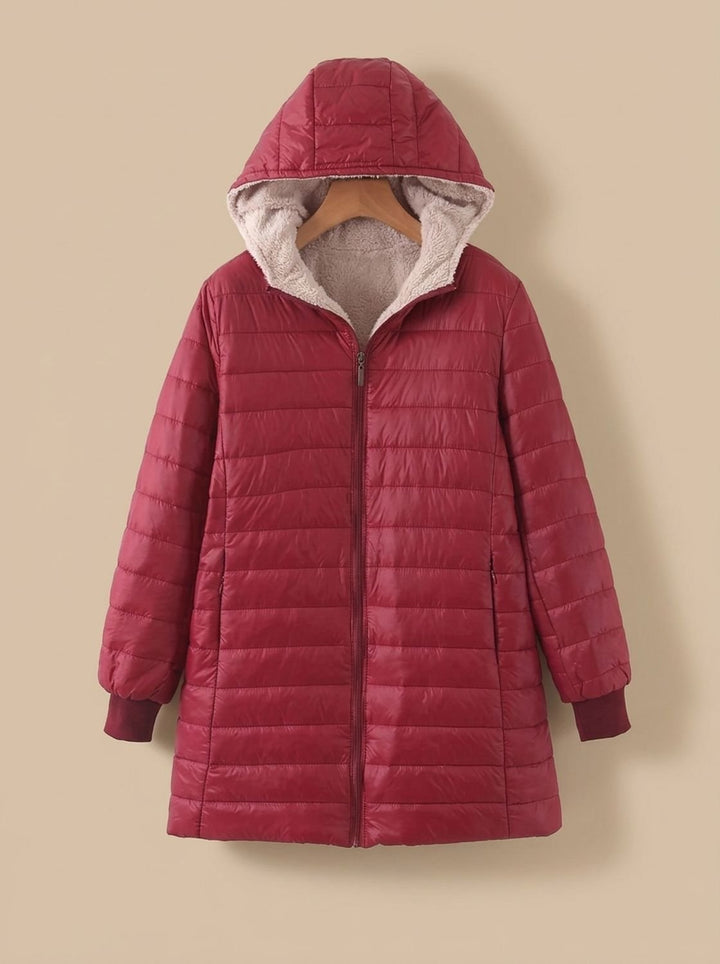 Dames Gewatteerde Teddy Jas met Capuchon Fleece Voering - Bordeaux