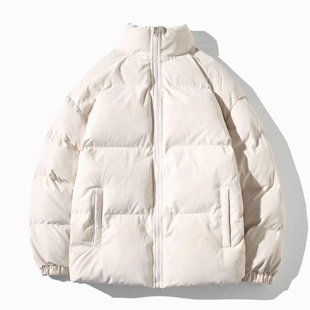 Dames Gewatteerde Winterjas Hoge Kraag Losse Pasvorm Rits - Beige