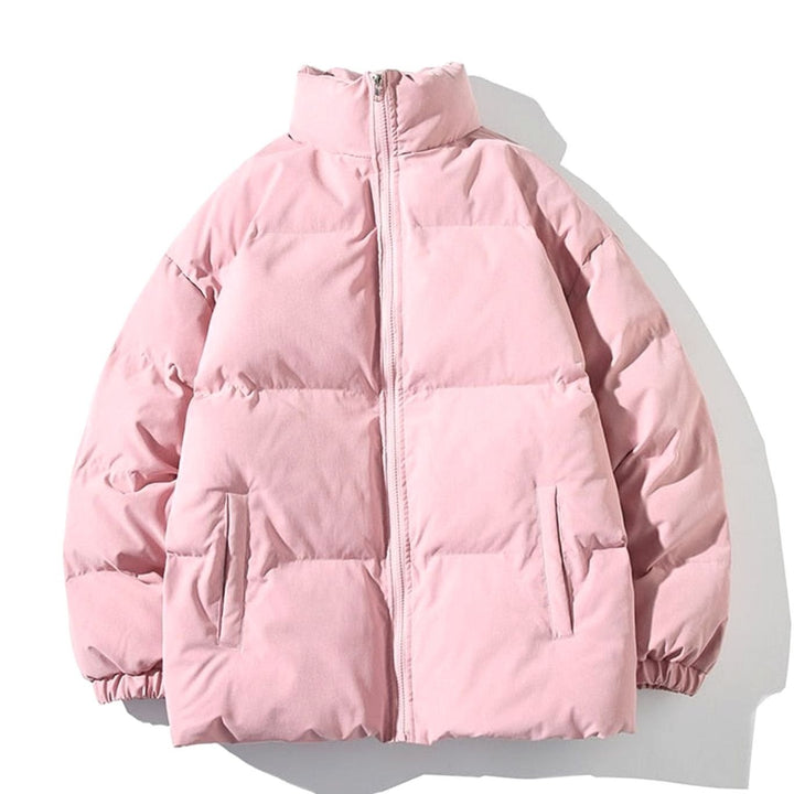Dames Gewatteerde Winterjas Hoge Kraag Losse Pasvorm Rits - Roze
