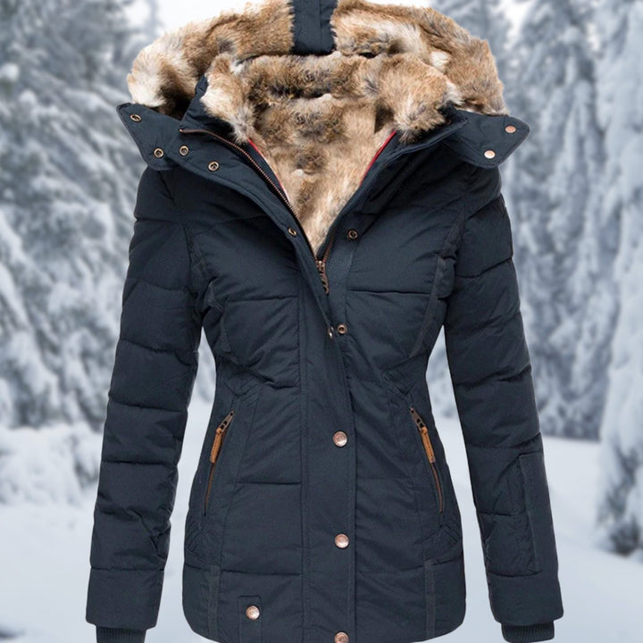 Dames Gewatteerde Winterjas met Afneembare Bontkraag Capuchon - Blauw