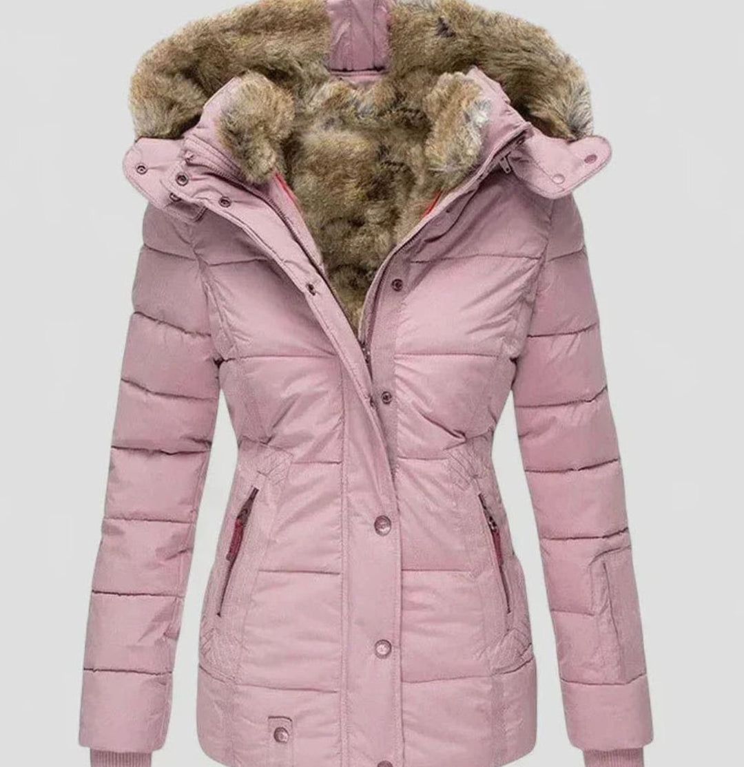 Dames Gewatteerde Winterjas met Nepbont Capuchon - Roze