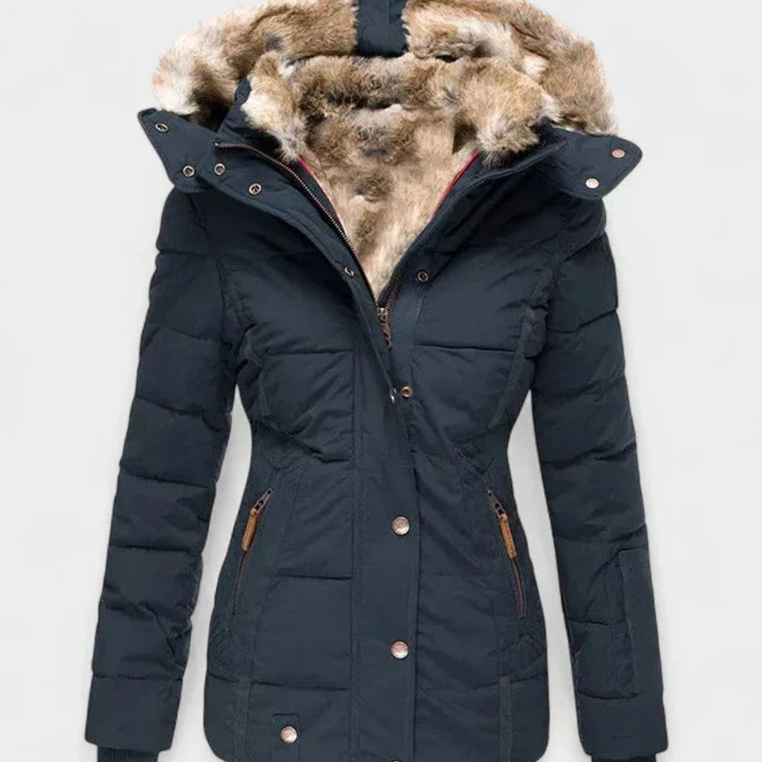 Dames Gewatteerde Winterjas met Nepbont Capuchon - Blauw