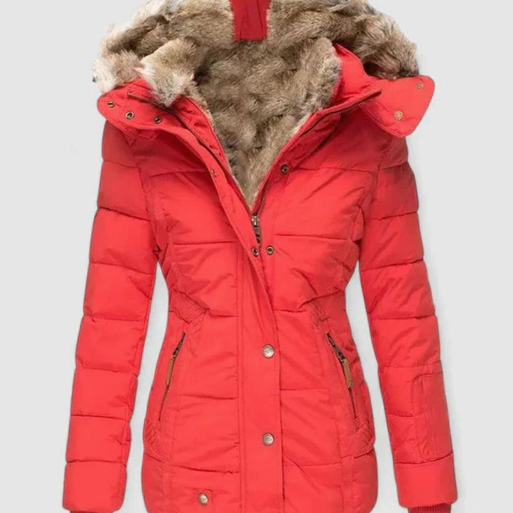 Dames Gewatteerde Winterjas met Nepbont Capuchon - Rood