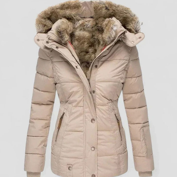 Dames Gewatteerde Winterjas met Nepbont Capuchon - Beige