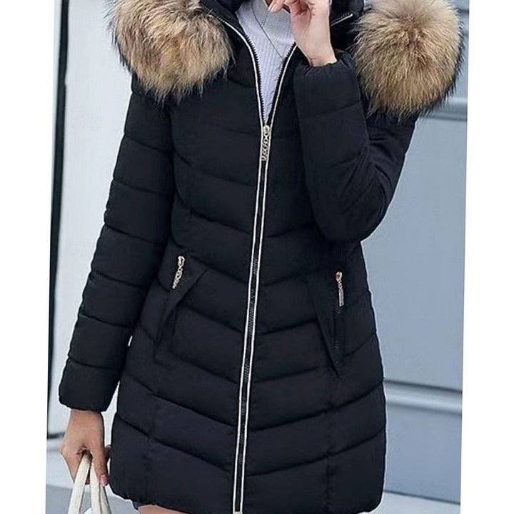 Dames Gewatteerde Winterjas Parka met Vegan Bontcapuchon - Zwart