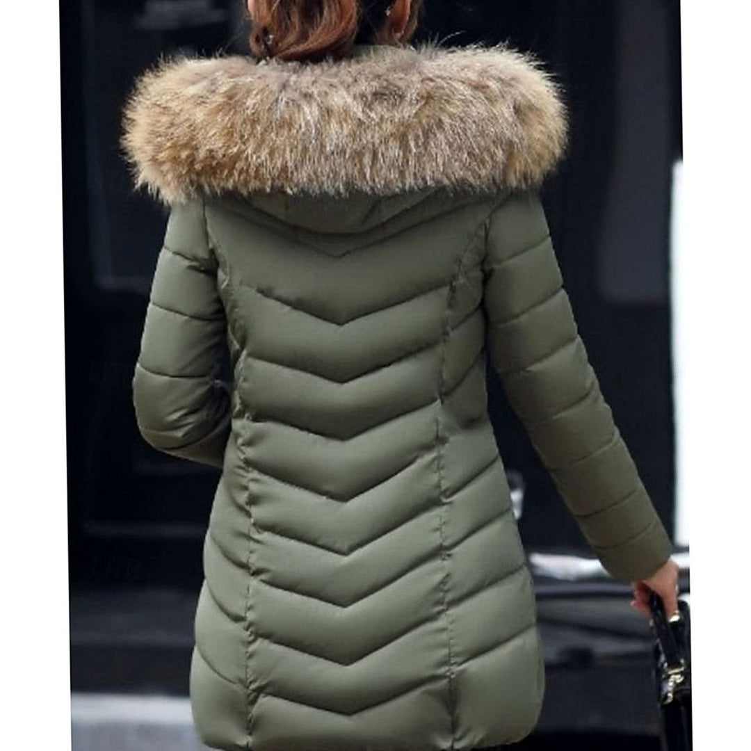Dames Gewatteerde Winterjas Parka met Vegan Bontcapuchon