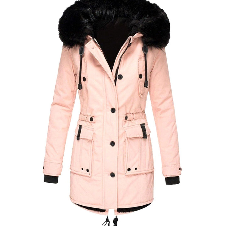 Dames Gewatteerde Winterparka Bontkraag Capuchon Knopen - Roze
