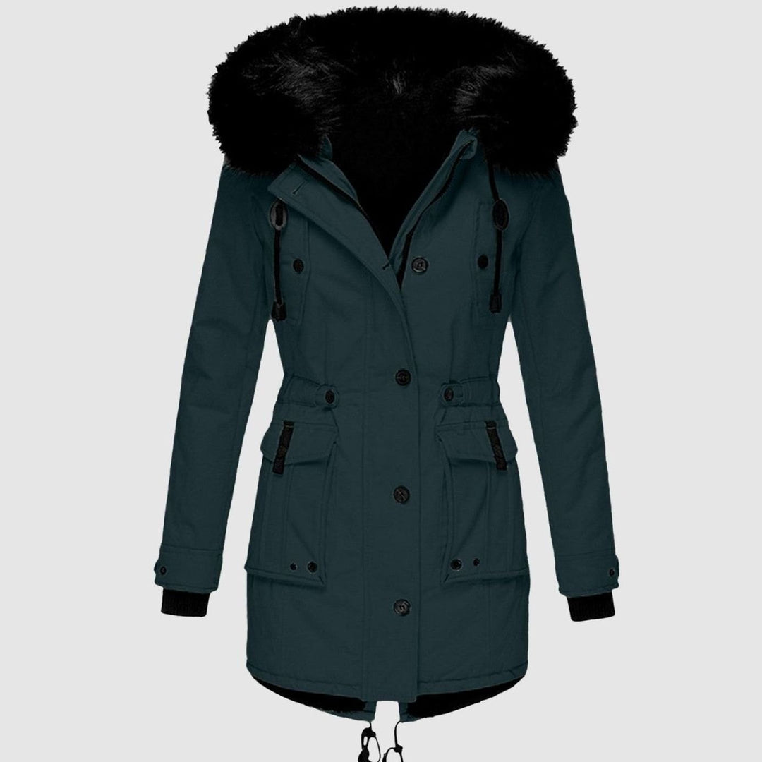 Dames Gewatteerde Winterparka Bontkraag Capuchon Knopen