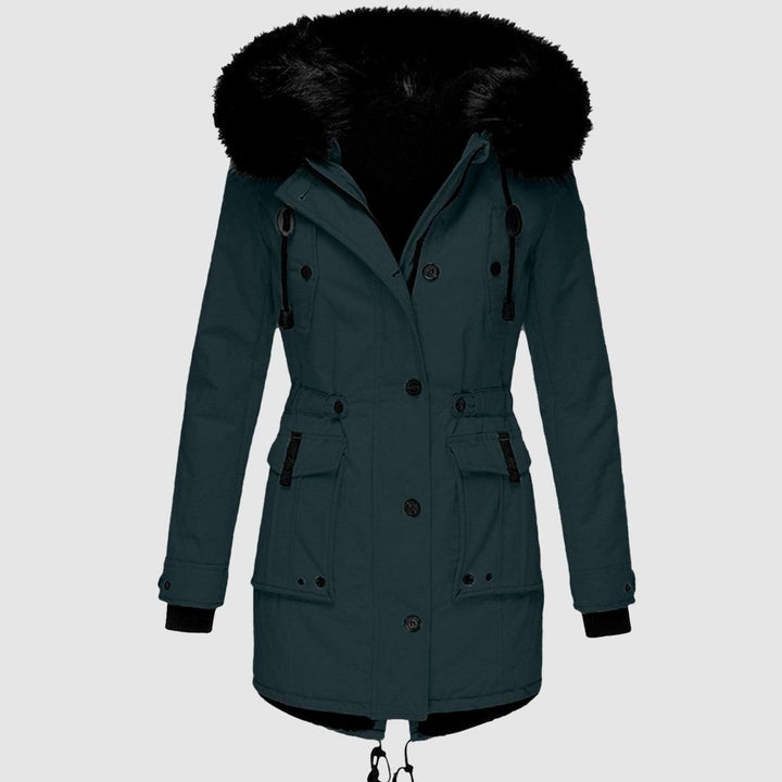 Dames Gewatteerde Winterparka Bontkraag Capuchon Knopen