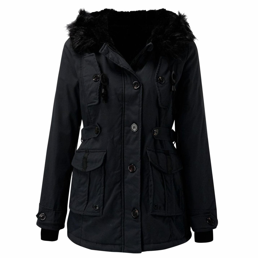 Dames Gewatteerde Winterparka Bontkraag Capuchon Knopen