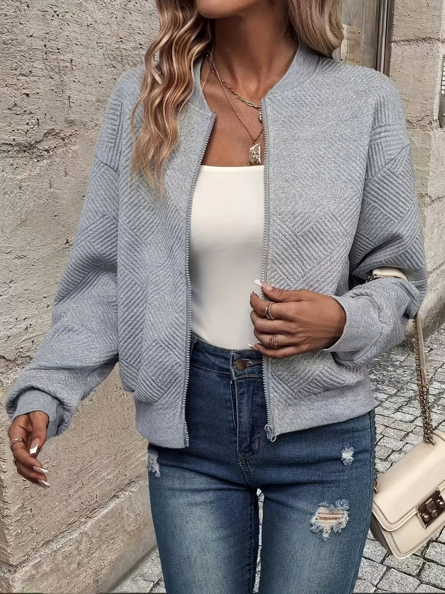 Dames Gewatteerde Zip-Up Jacket Lichtgewicht Structuur - Grijs