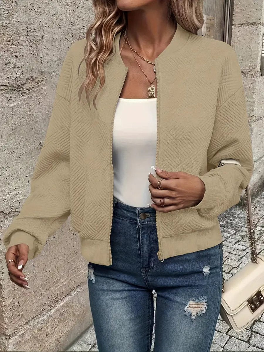 Dames Gewatteerde Zip-Up Jacket Lichtgewicht Structuur - Khaki