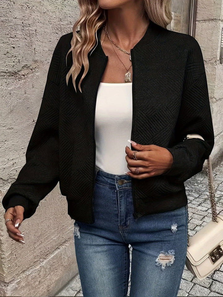 Dames Gewatteerde Zip-Up Jacket Lichtgewicht Structuur - Zwart