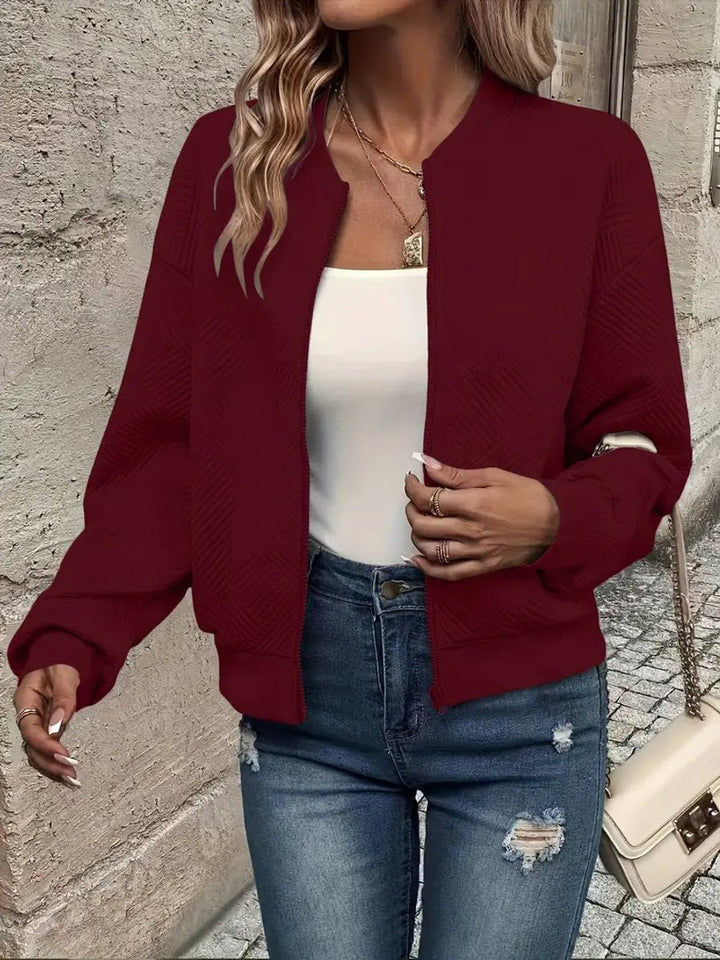 Dames Gewatteerde Zip-Up Jacket Lichtgewicht Structuur - Donkerrood