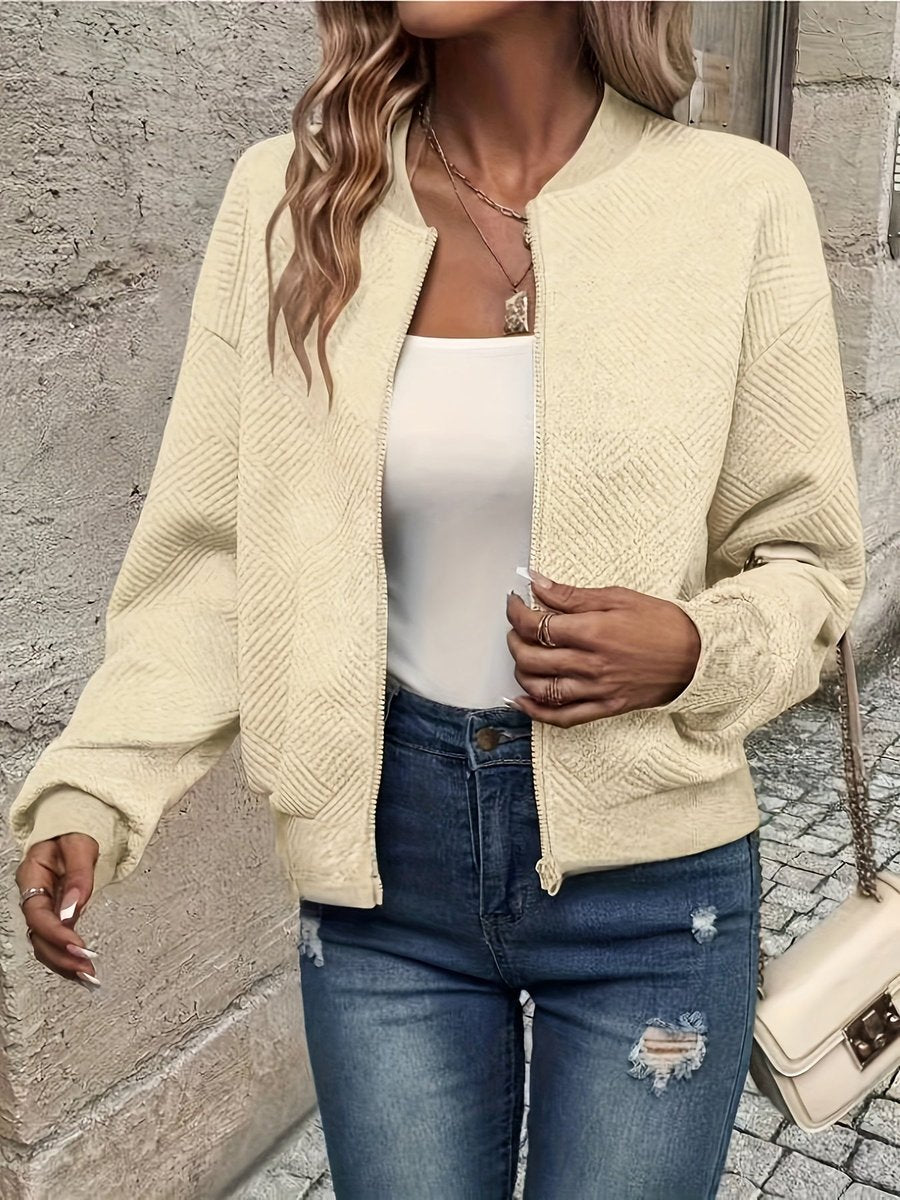 Dames Gewatteerde Zip-Up Jacket Lichtgewicht Structuur - Abrikoos