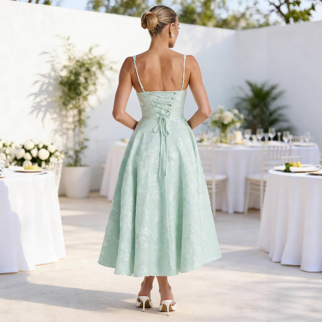 Dames Glamoureuze Jacquard Cocktailjurk Ruches Bustier Volumineuze Rok