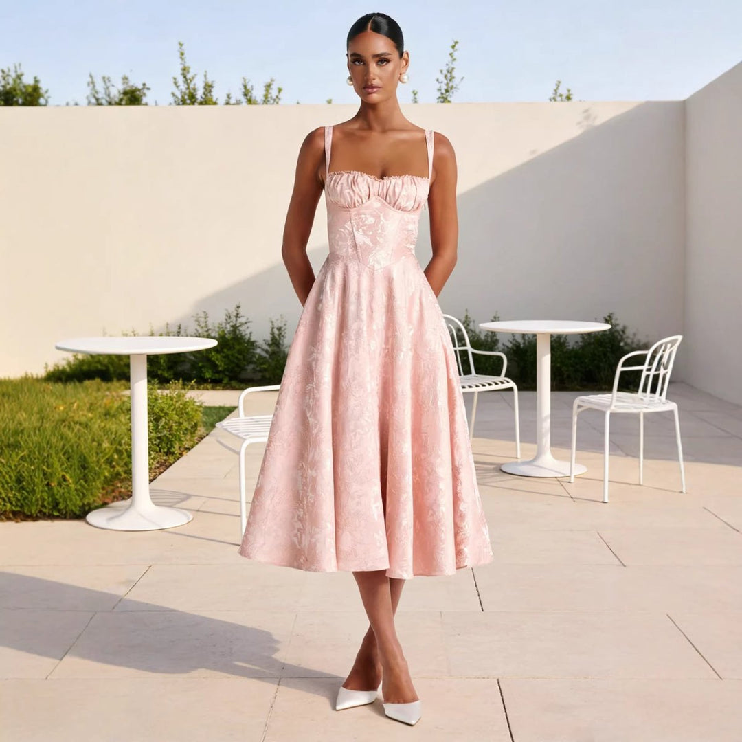 Dames Glamoureuze Jacquard Cocktailjurk Ruches Bustier Volumineuze Rok