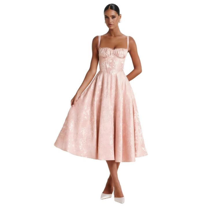Dames Glamoureuze Jacquard Cocktailjurk Ruches Bustier Volumineuze Rok
