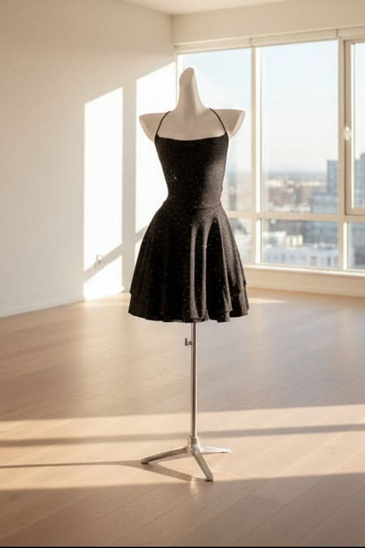 Dames Glinsterende Halter Cocktailjurk Zwart Mini Pailletten