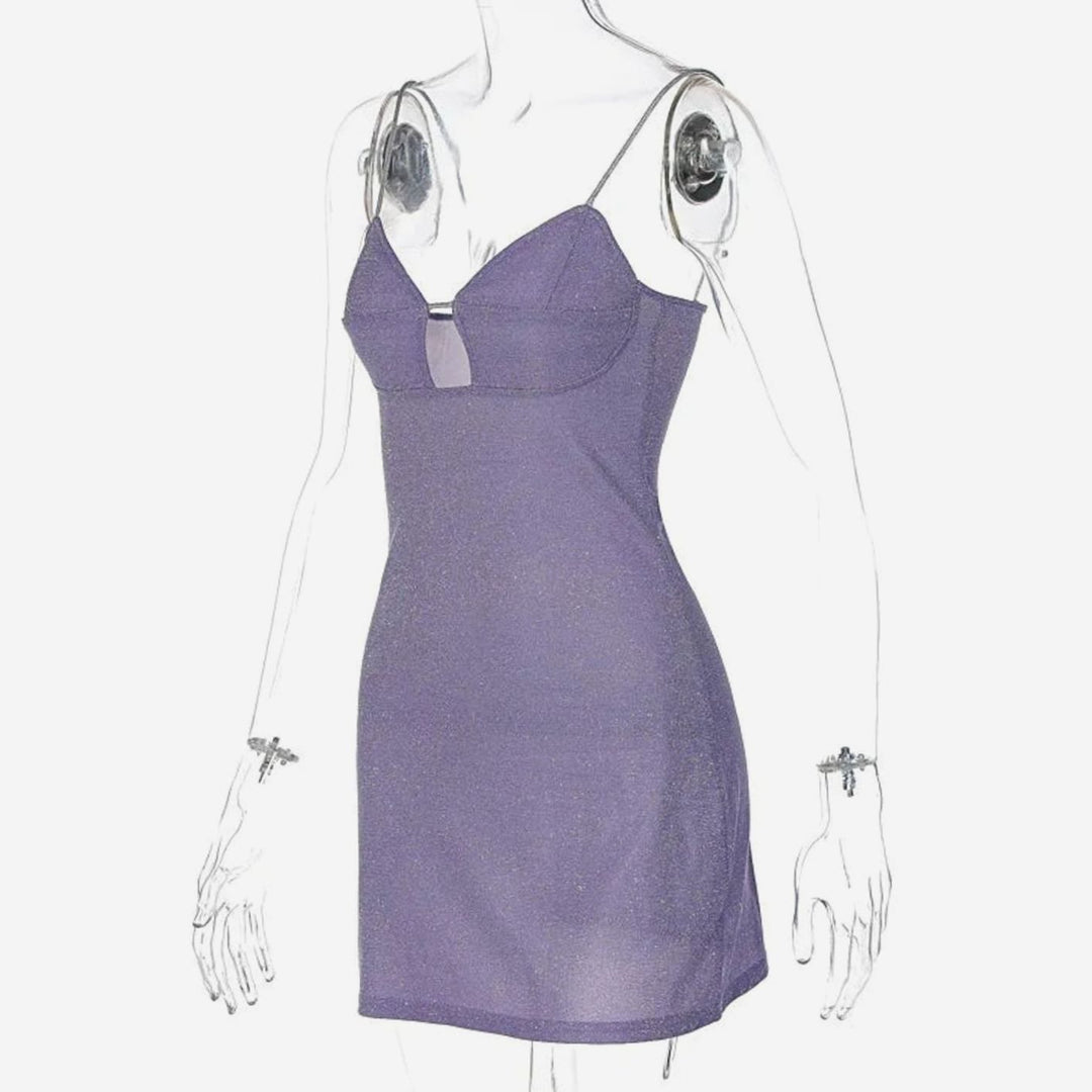 Dames Glitter Cut-Out Feestjurk Strakke Mini Jurkje Spaghettibandjes