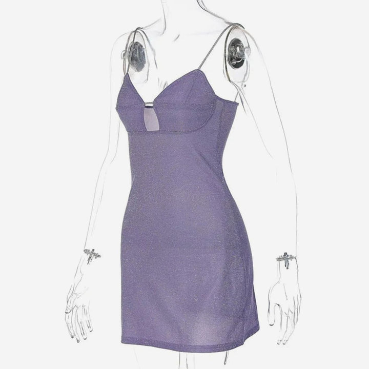 Dames Glitter Cut-Out Feestjurk Strakke Mini Jurkje Spaghettibandjes