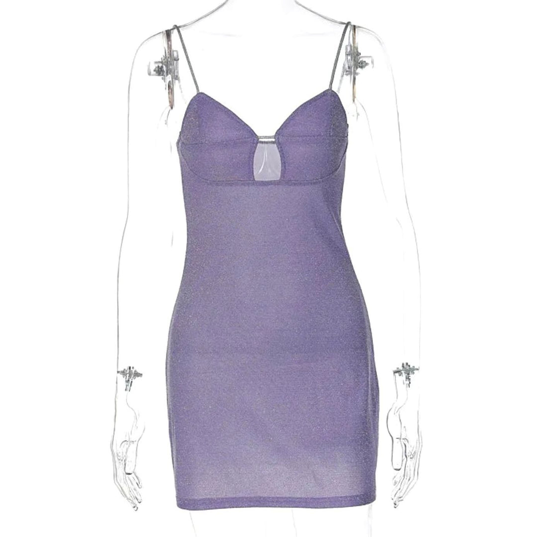 Dames Glitter Cut-Out Feestjurk Strakke Mini Jurkje Spaghettibandjes