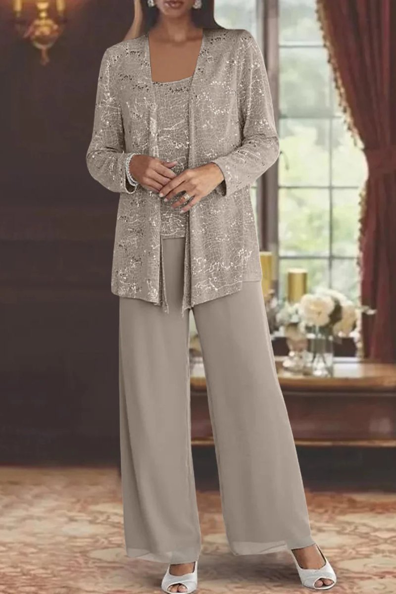 Dames Glitter Driedelig Wijde Pantalon Set Jasje
