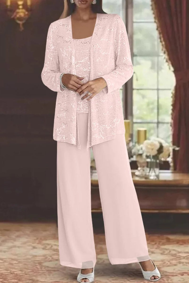 Dames Glitter Driedelig Wijde Pantalon Set Jasje