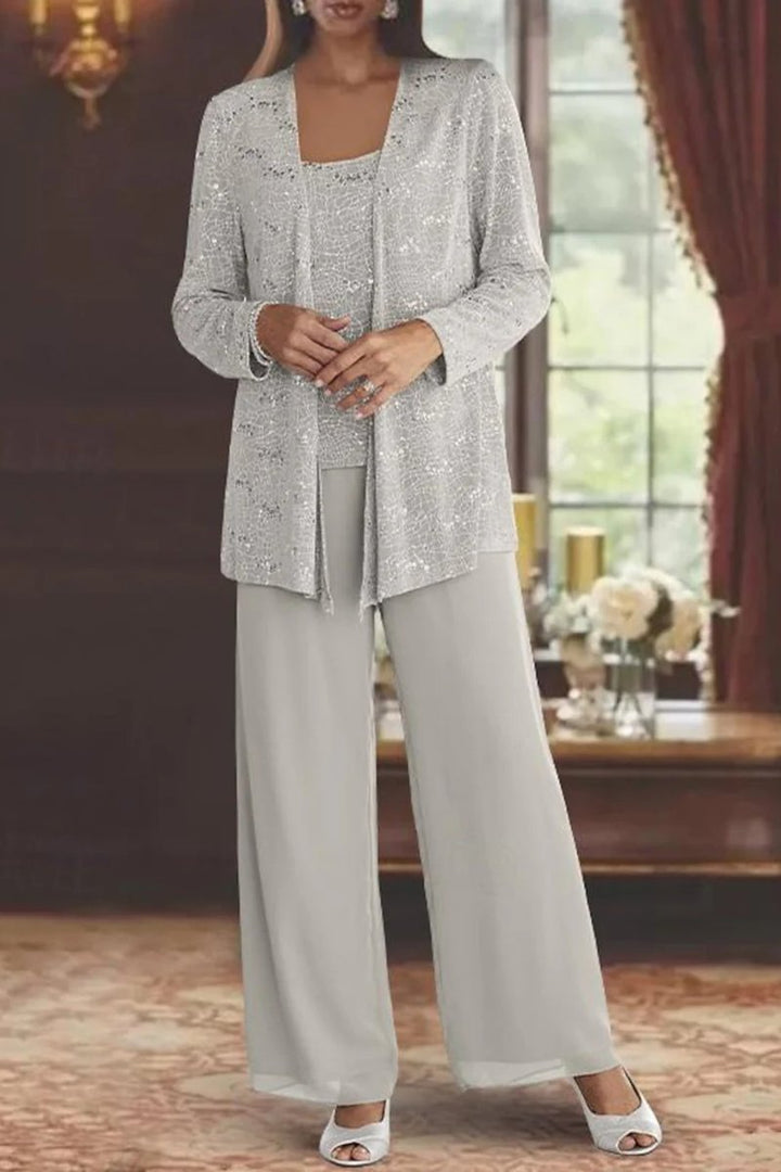 Dames Glitter Driedelig Wijde Pantalon Set Jasje