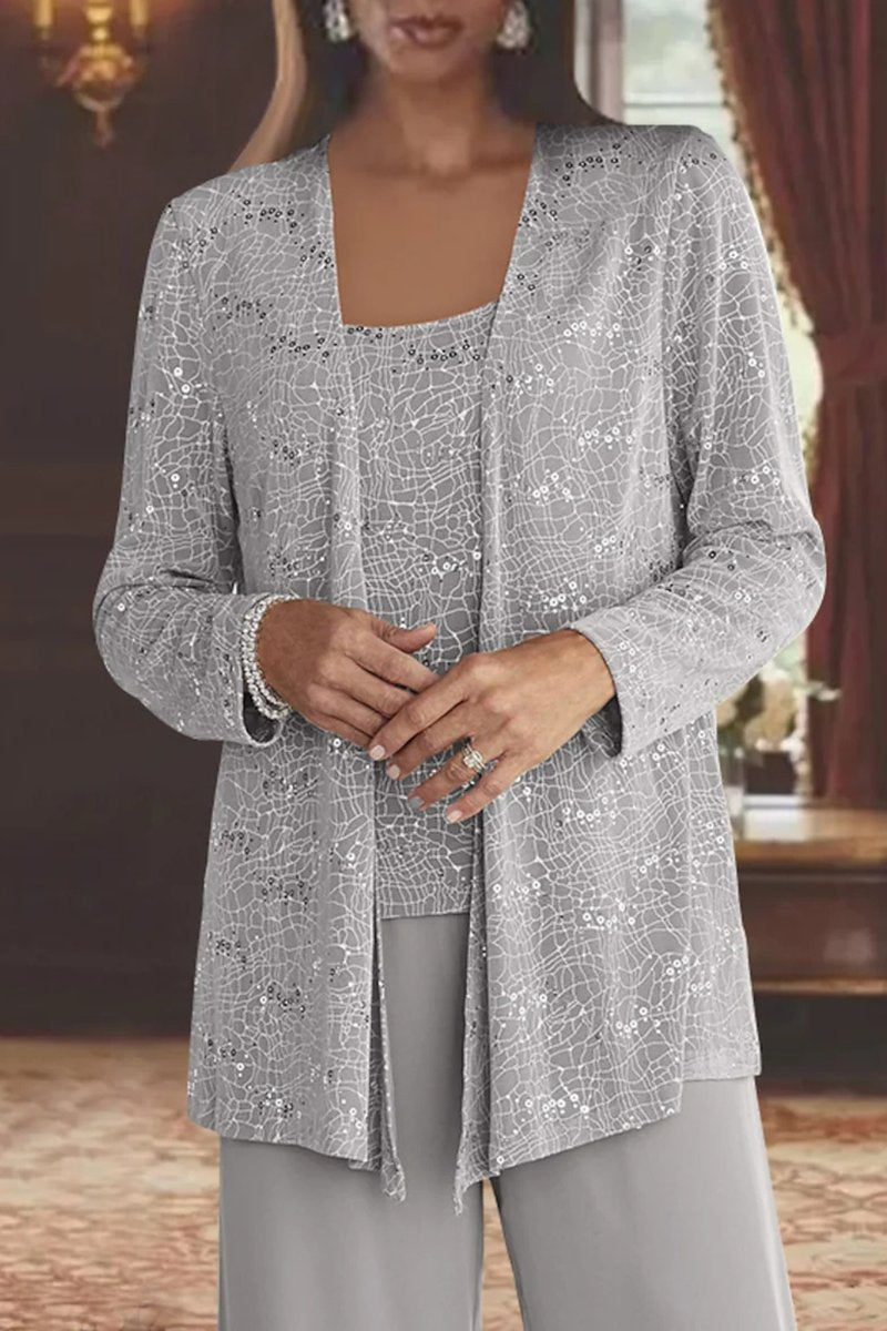 Dames Glitter Driedelig Wijde Pantalon Set Jasje