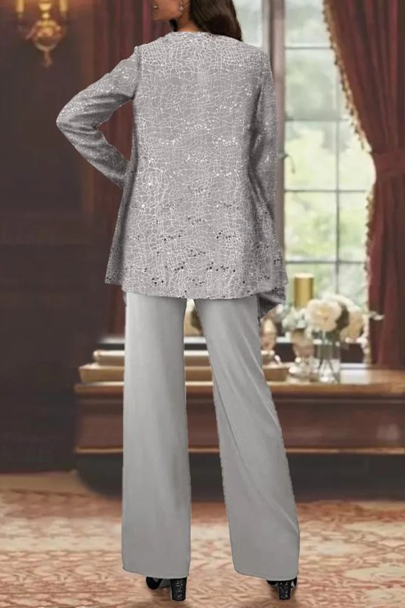 Dames Glitter Driedelig Wijde Pantalon Set Jasje