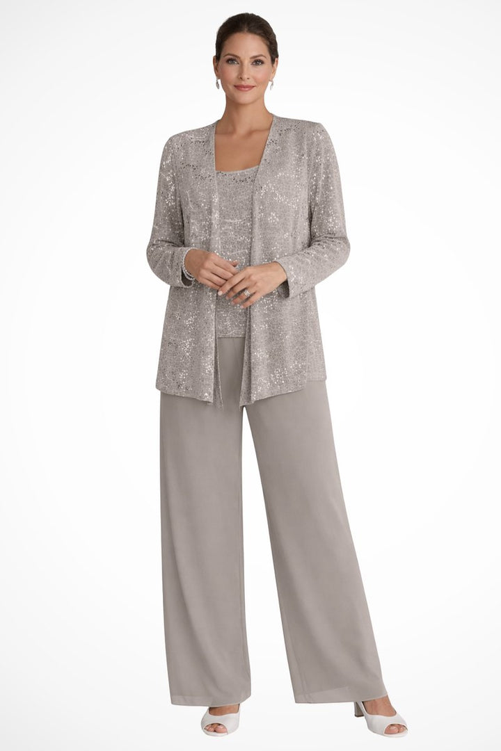Dames Glitter Driedelig Wijde Pantalon Set Jasje - Beige