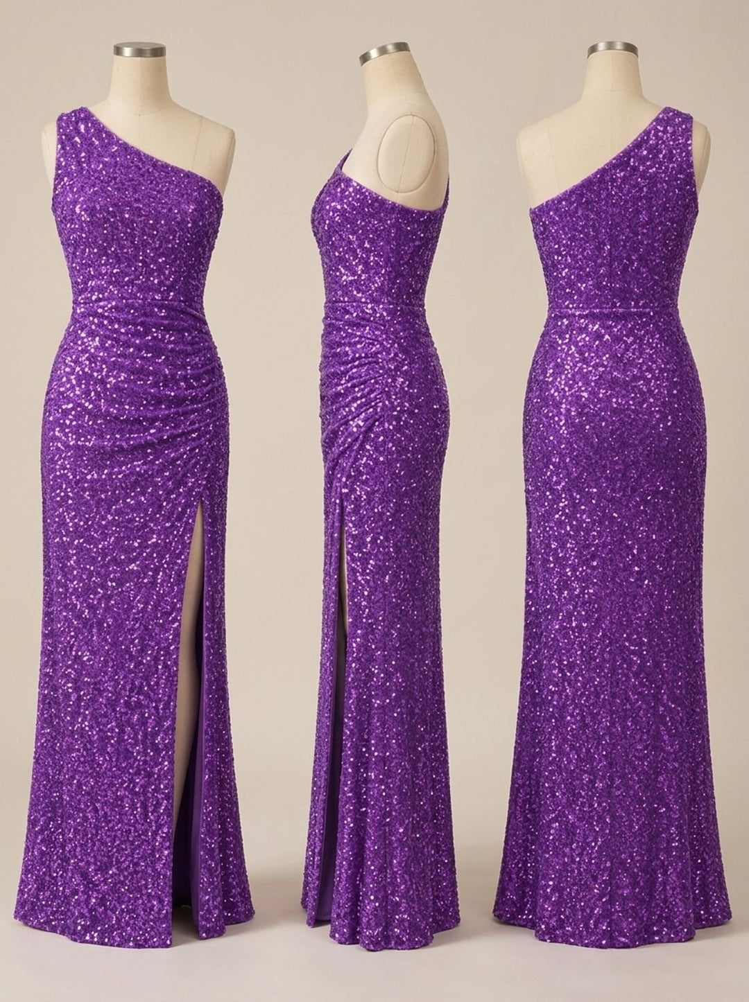 Dames Glitter Feestjurk One Shoulder Maxi Jurk met Hoge Split