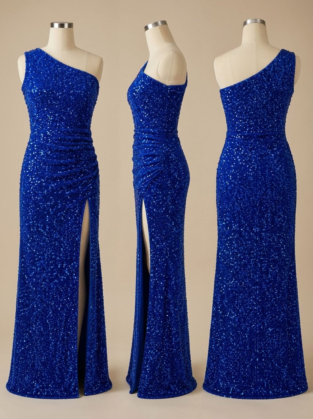 Dames Glitter Feestjurk One Shoulder Maxi Jurk met Hoge Split