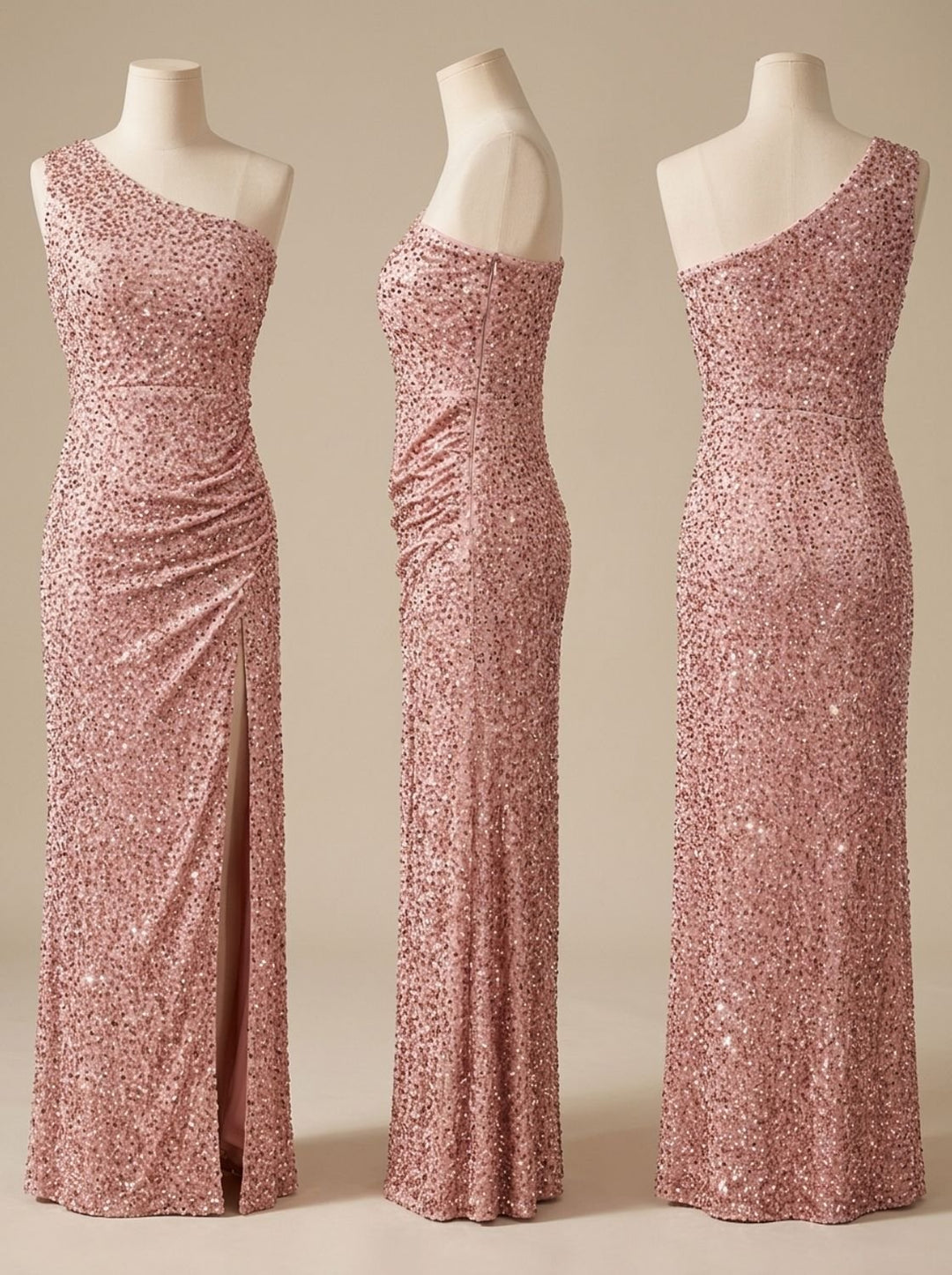 Dames Glitter Feestjurk One Shoulder Maxi Jurk met Hoge Split