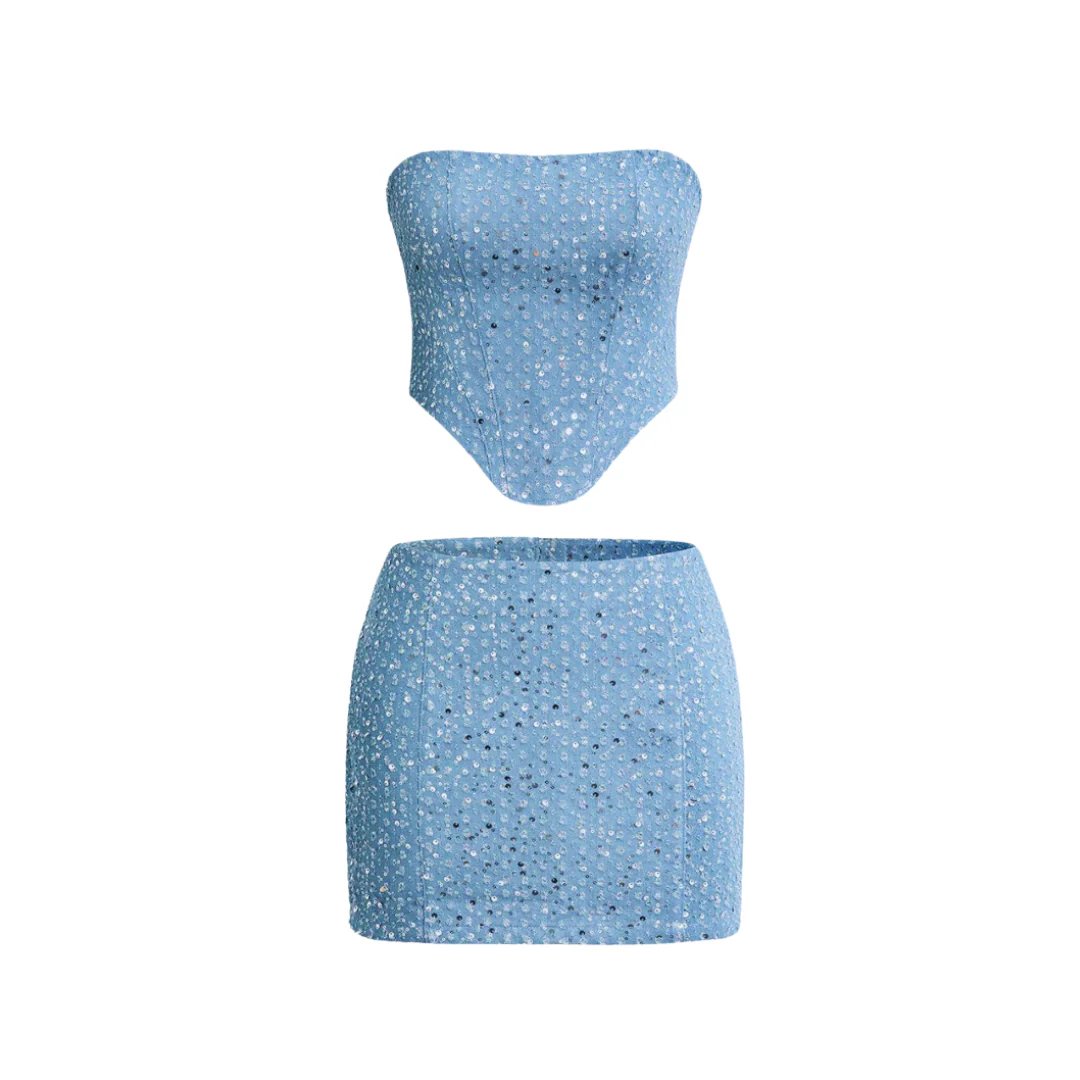 Dames Glitter Pailletten Denim Two-piece Set