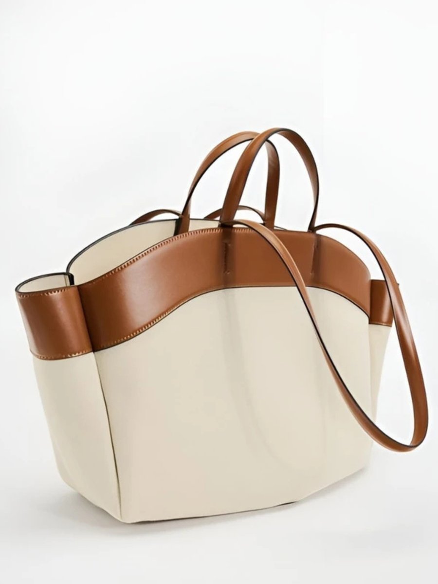 Dames Grote Canvas Tote Bag Leren Schouderbanden