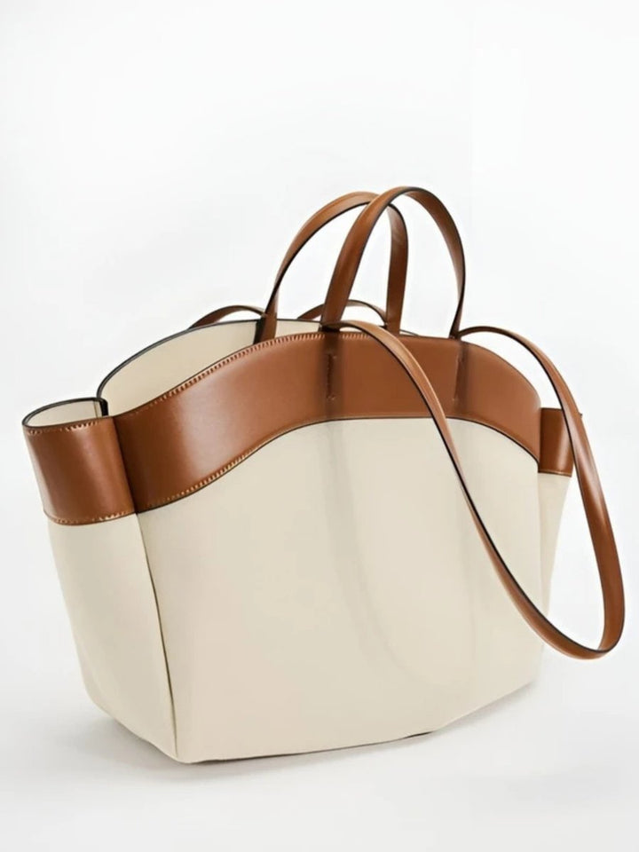 Dames Grote Canvas Tote Bag Leren Schouderbanden