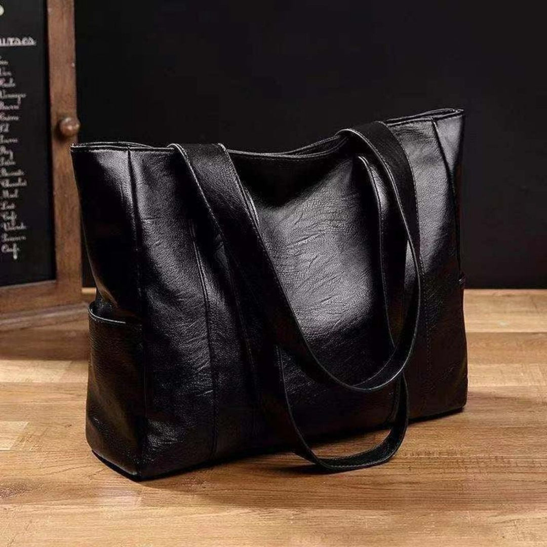 Dames Grote Klassieke Vintage Leren Tote Bag - Schwarz
