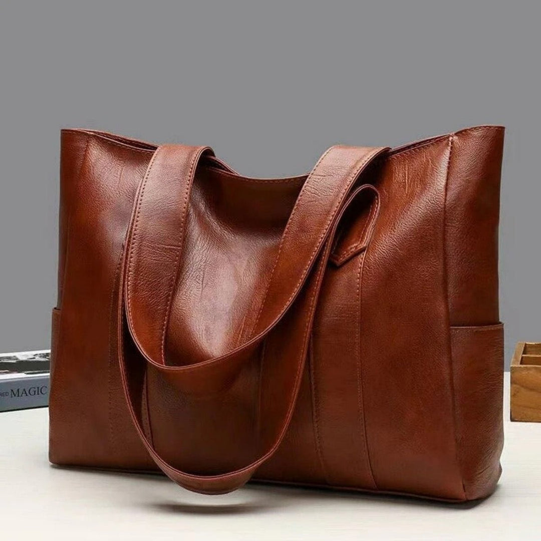Dames Grote Klassieke Vintage Leren Tote Bag - Braun