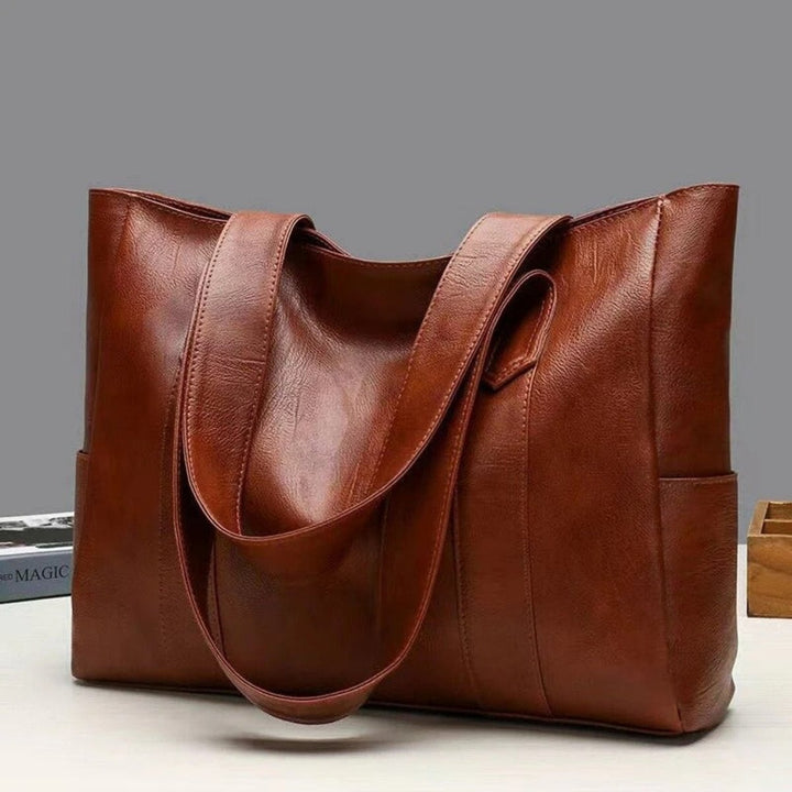 Dames Grote Klassieke Vintage Leren Tote Bag - Braun